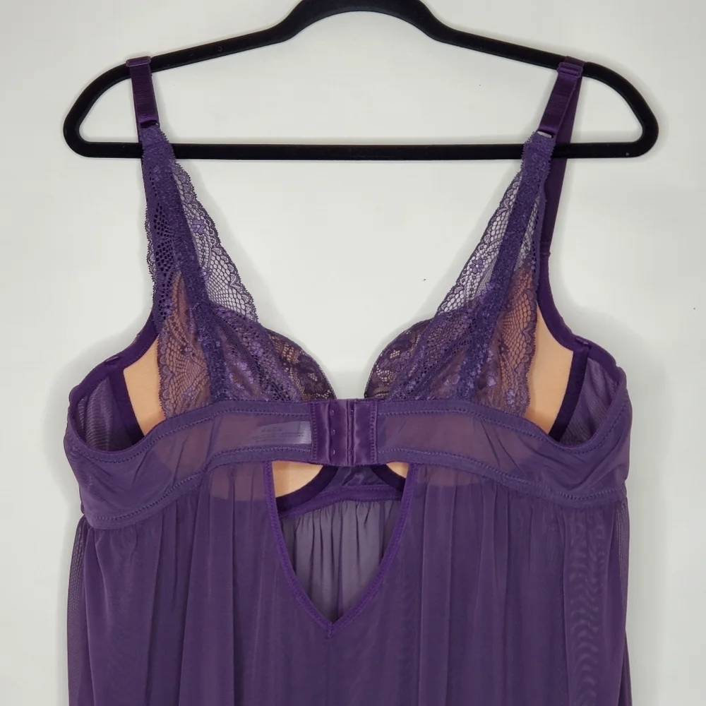Adore Me Ella Sheer Lace Babydoll Top Size‎ 42C Purple Lined Cups Lingerie Layer